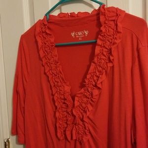 Coral Ruffled Neck Top